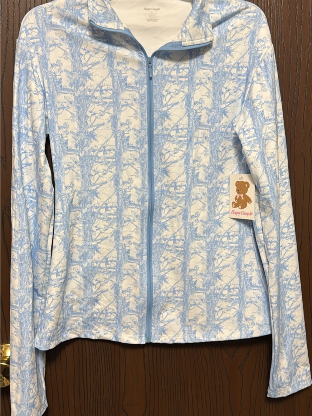 Light Blue and White Printed Zip-Up Jacket size large